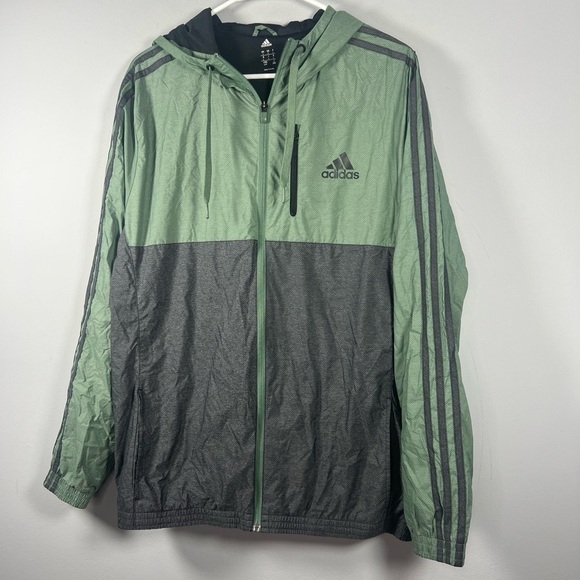 Adidas Windbreaker Full Zip Colorblock Stripe Arm Sage Green and Gray Large - Picture 2 of 6